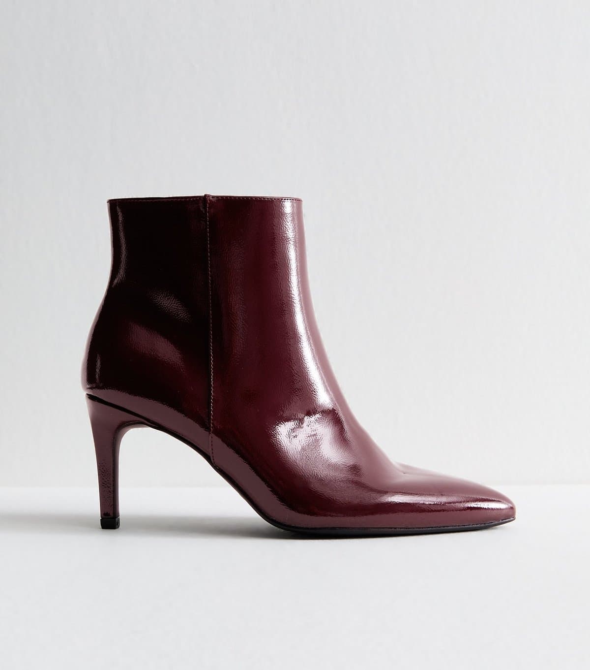 New Look New Look Burgundy Faux Patent Leather Ankle Boots