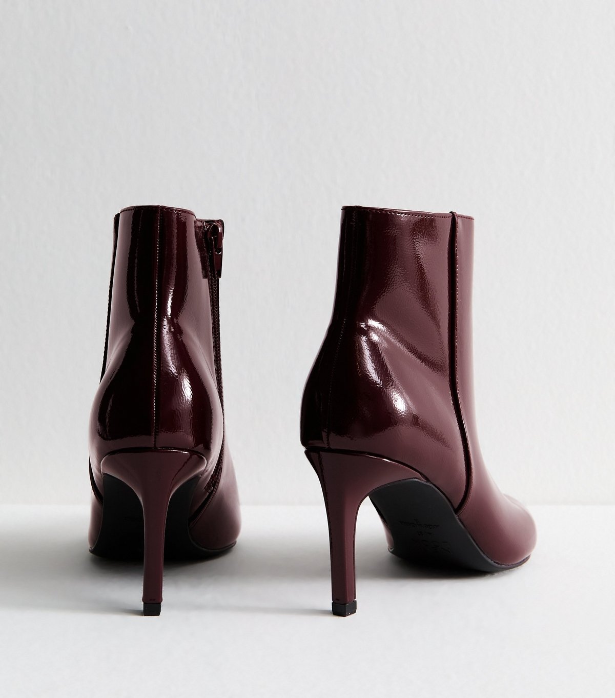 New Look Women's Dark Burgundy Faux Patent Leather Point Toe Ankle Boots Vegan New Look - 4