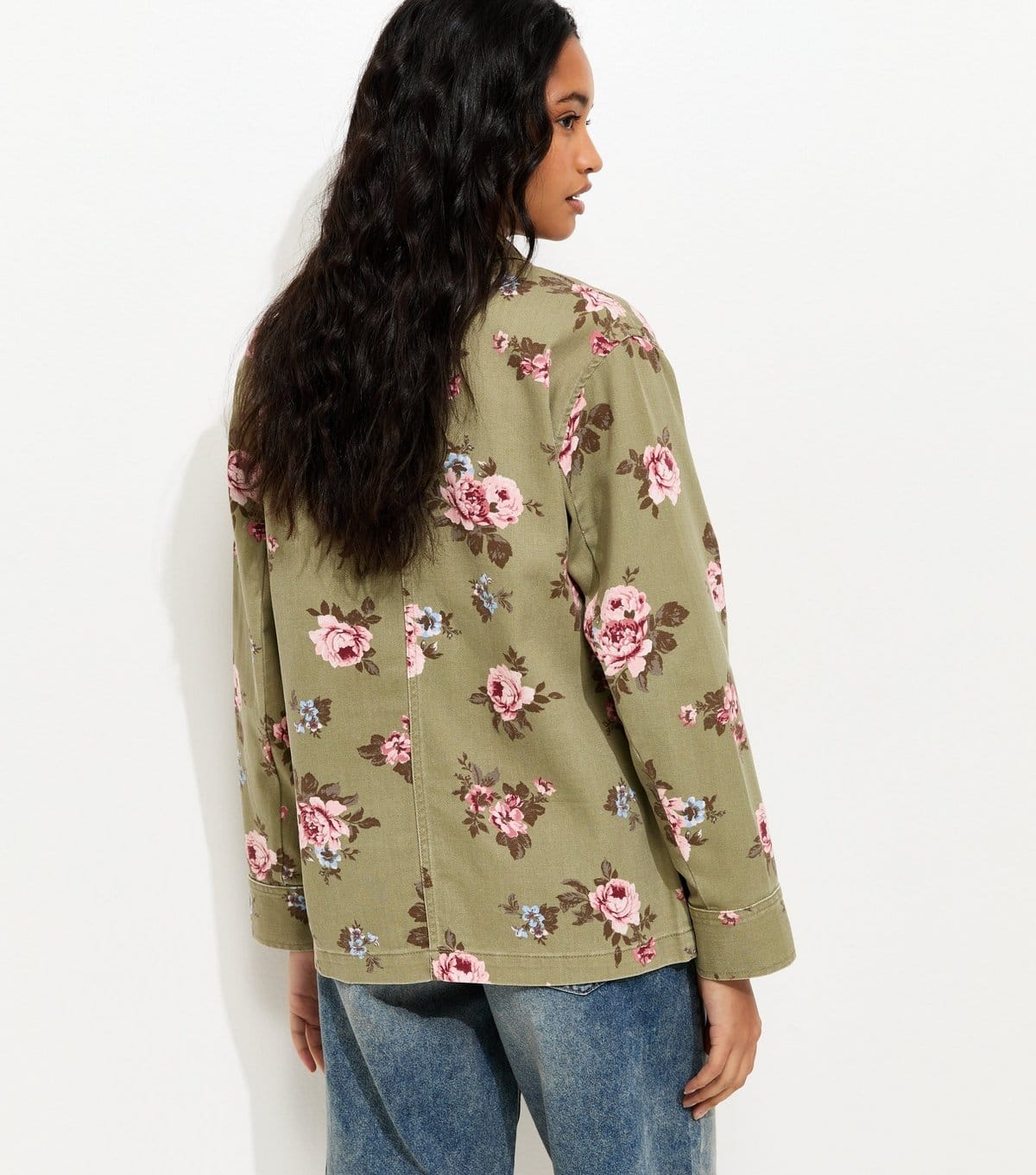 New Look Women's Green Cotton Floral Longline Shacket New Look - 4