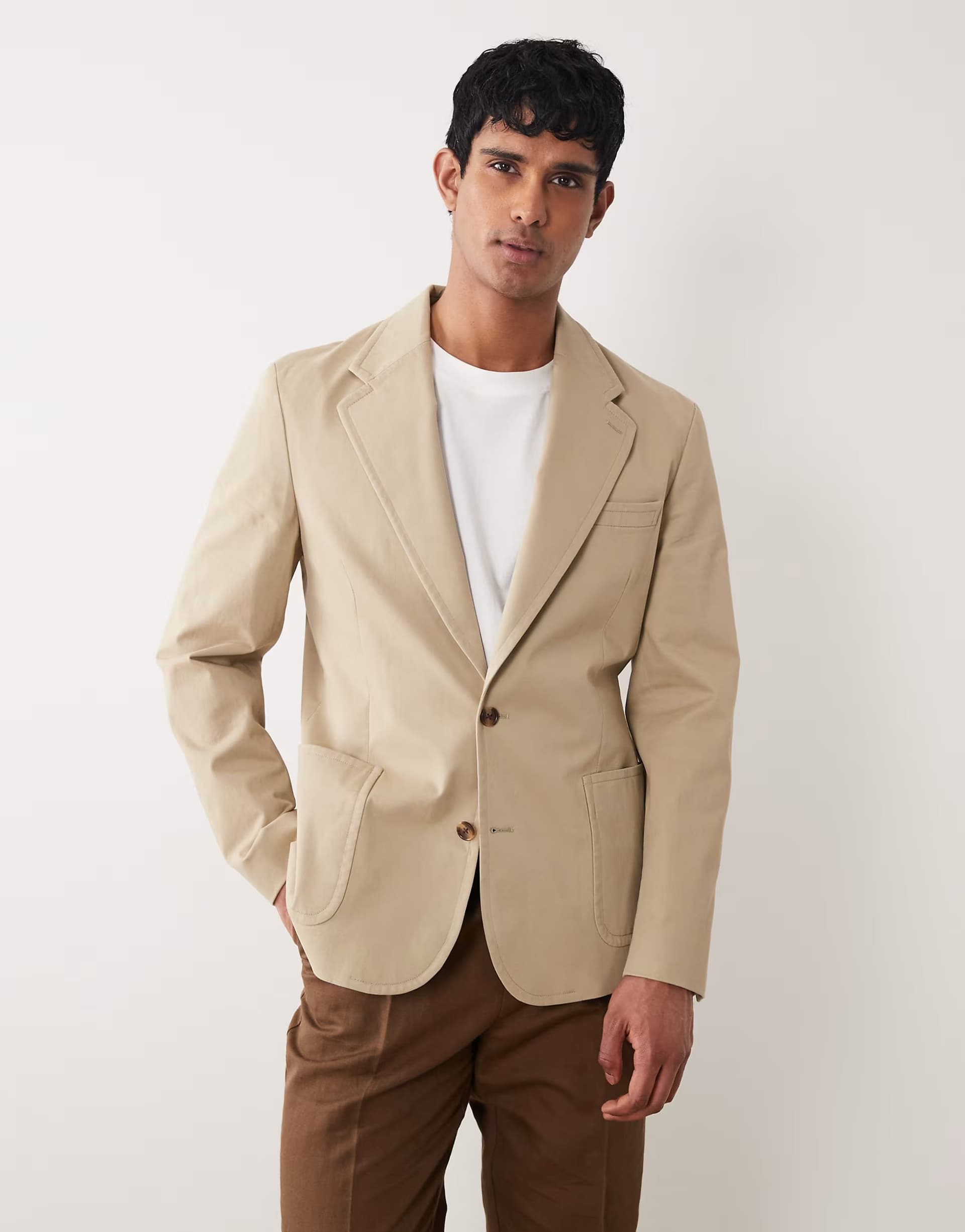 ASOS ASOS DESIGN slouchy blazer in stone cotton twill