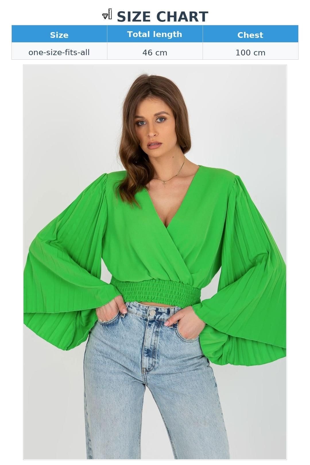 Love Lace Love Lace Women's Envelope Neck Long Pleated Sleeve Blouse in Green - 4