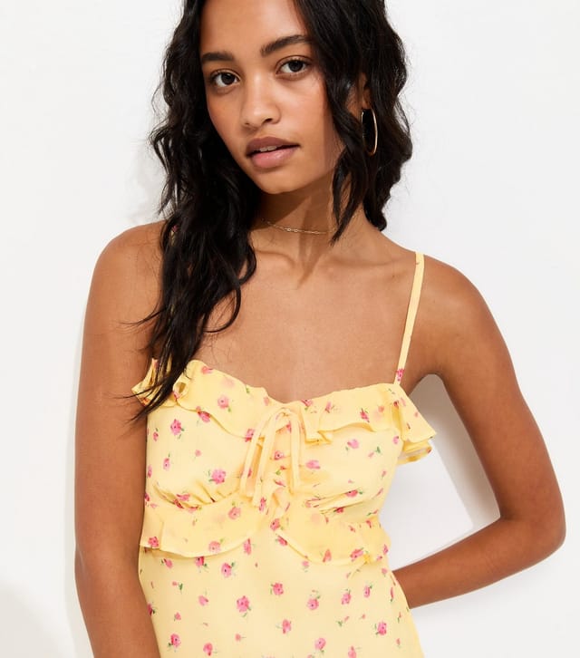 New Look Women's Light Yellow Ditsy Floral Chiffon Ruffle Strappy Mini Dress New Look - 2