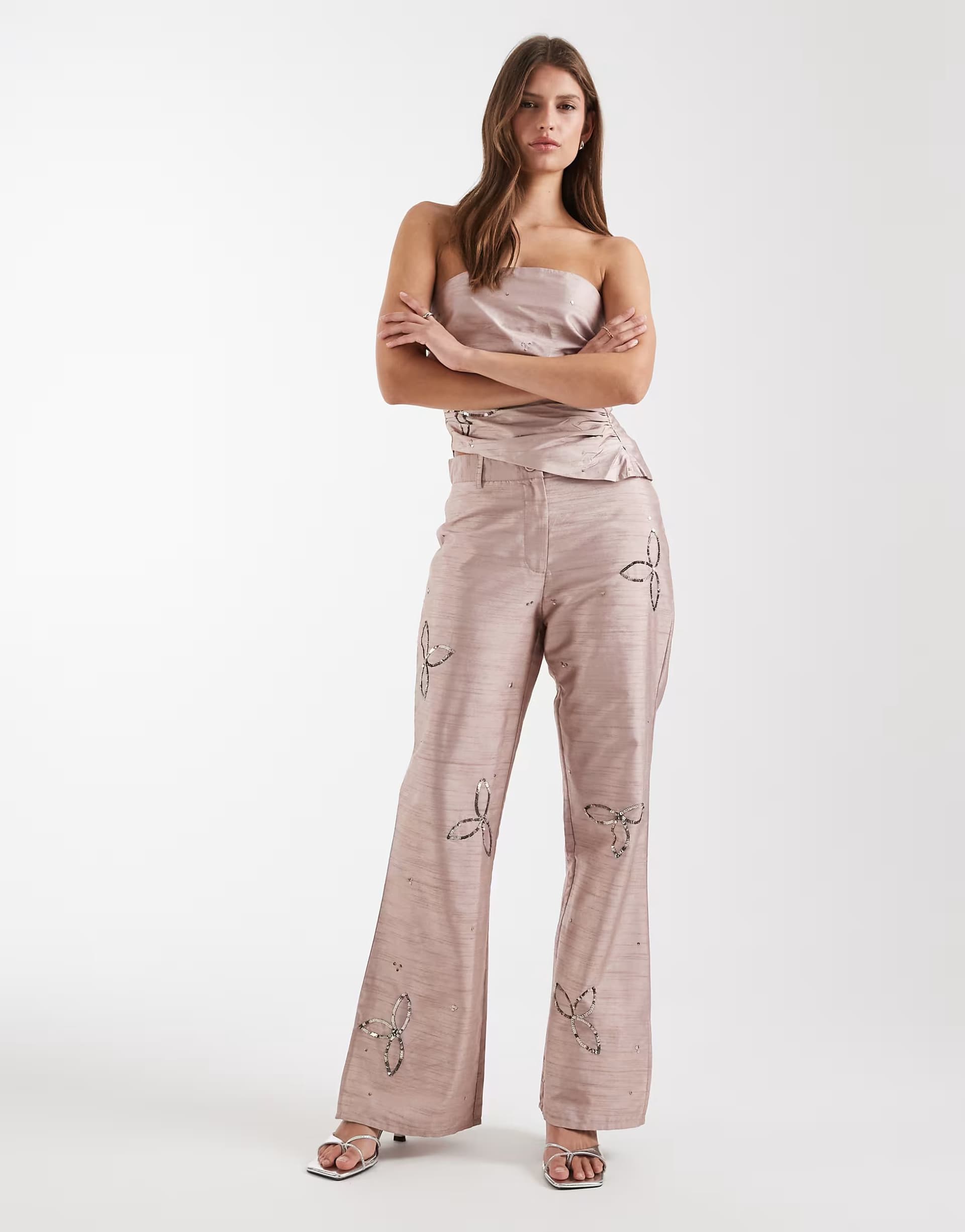 ASOS Laagam amelie textured sequin trouser in sand co-ord