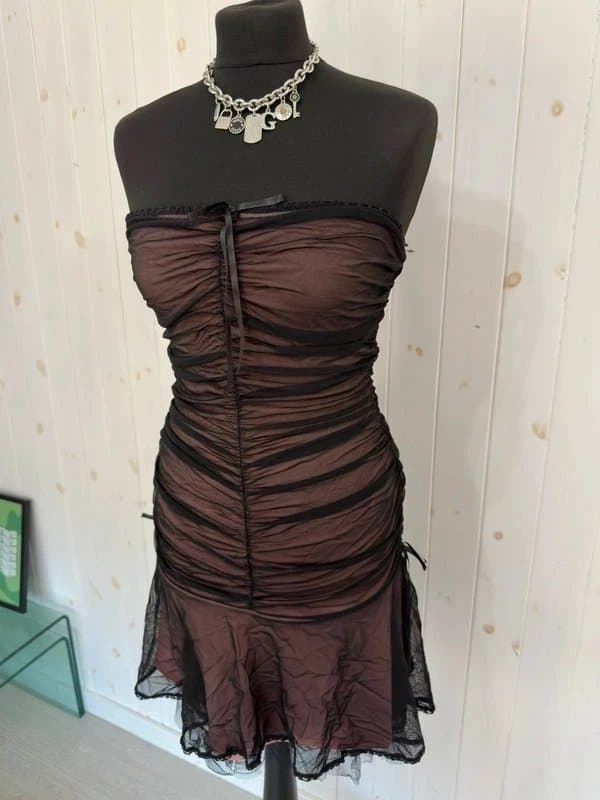Select vintage select ruched pink mini dress