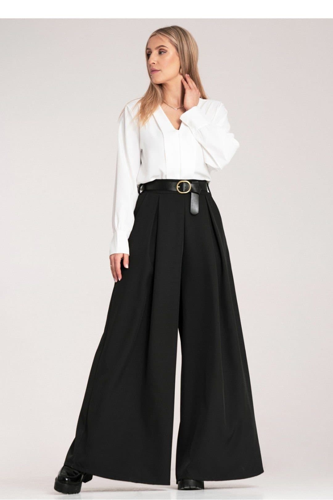 Love Lace Love Lace Women's High Waisted Palazzo Trousers with Belt Style 214929 in Black