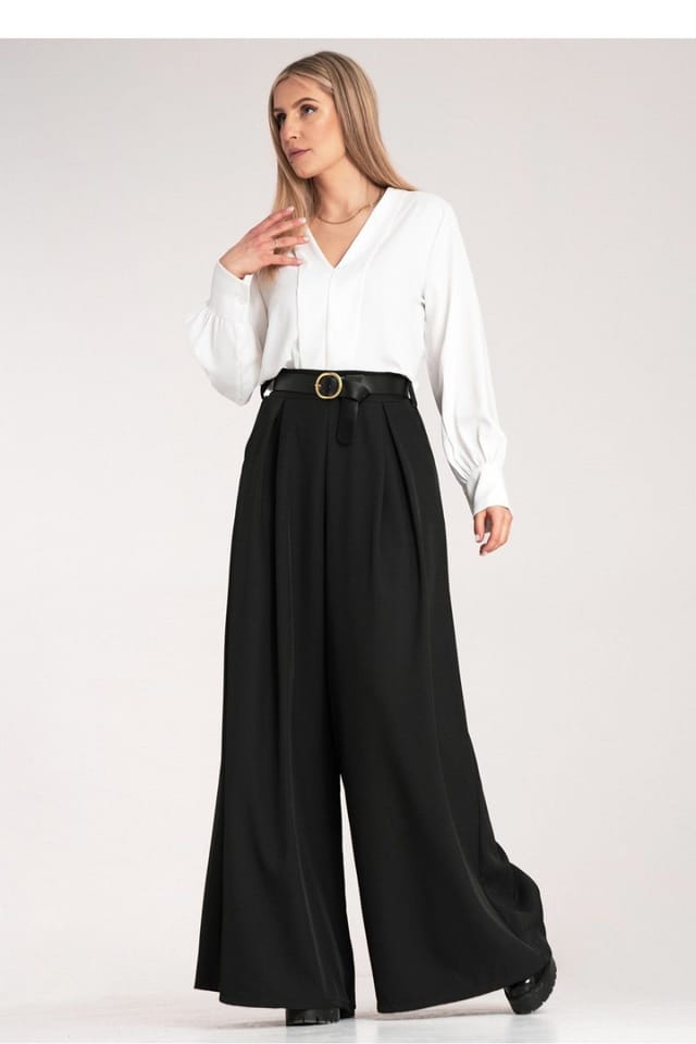 Love Lace Love Lace Women's High Waisted Palazzo Trousers with Belt Style 214929 in Black - 2