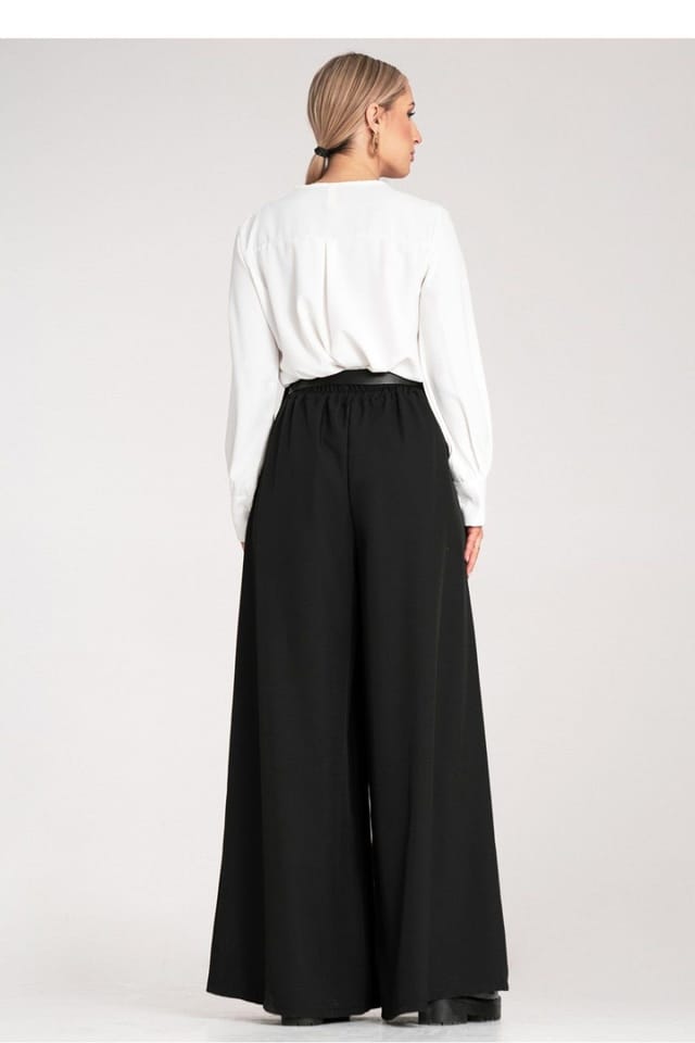 Love Lace Love Lace Women's High Waisted Palazzo Trousers with Belt Style 214929 in Black - 3