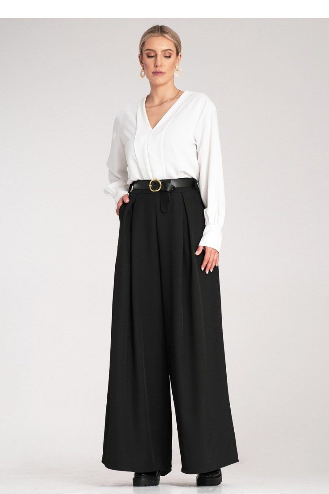 Love Lace Love Lace Women's High Waisted Palazzo Trousers with Belt Style 214929 in Black - 4
