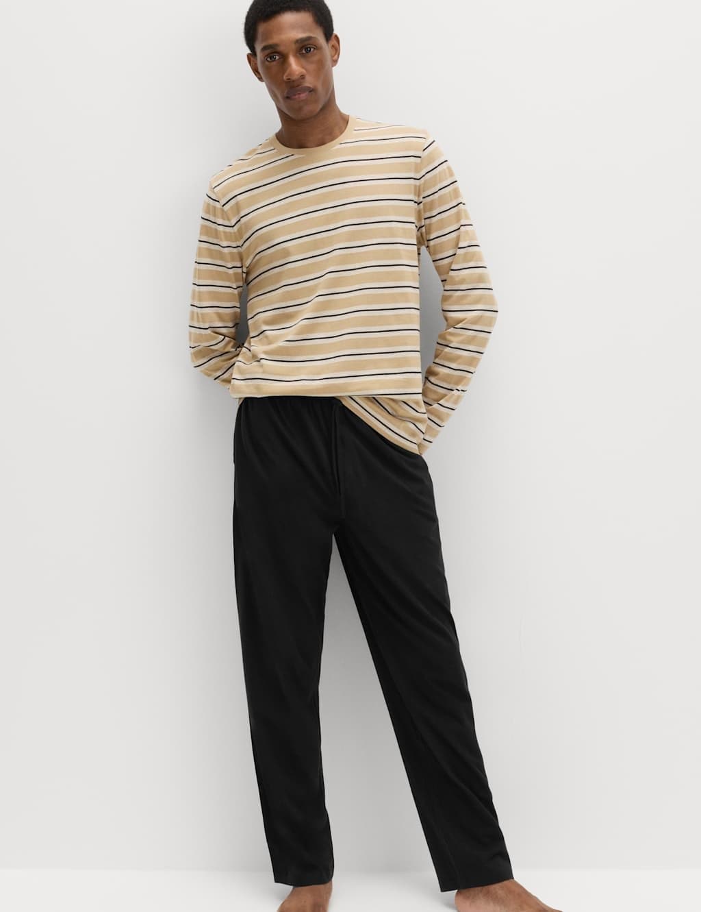 Marks & Spencer M&S Pure Cotton Striped Pyjama Set Neutral