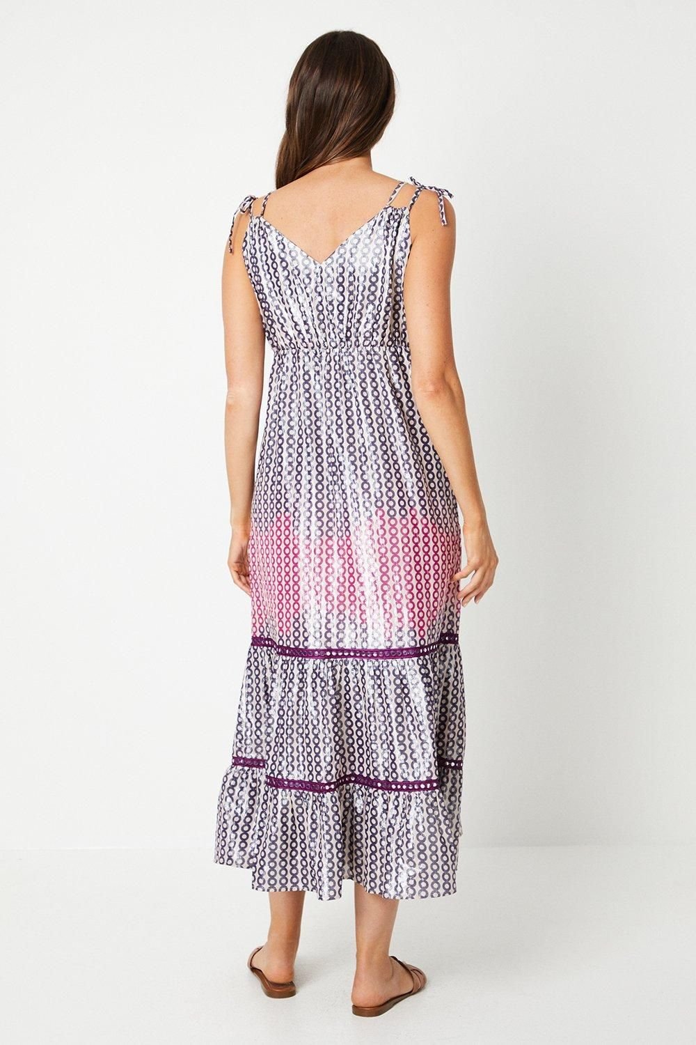 Wallis Wallis Women's Metallic Strappy Tie Shoulder Midi Dress in Purple - 3