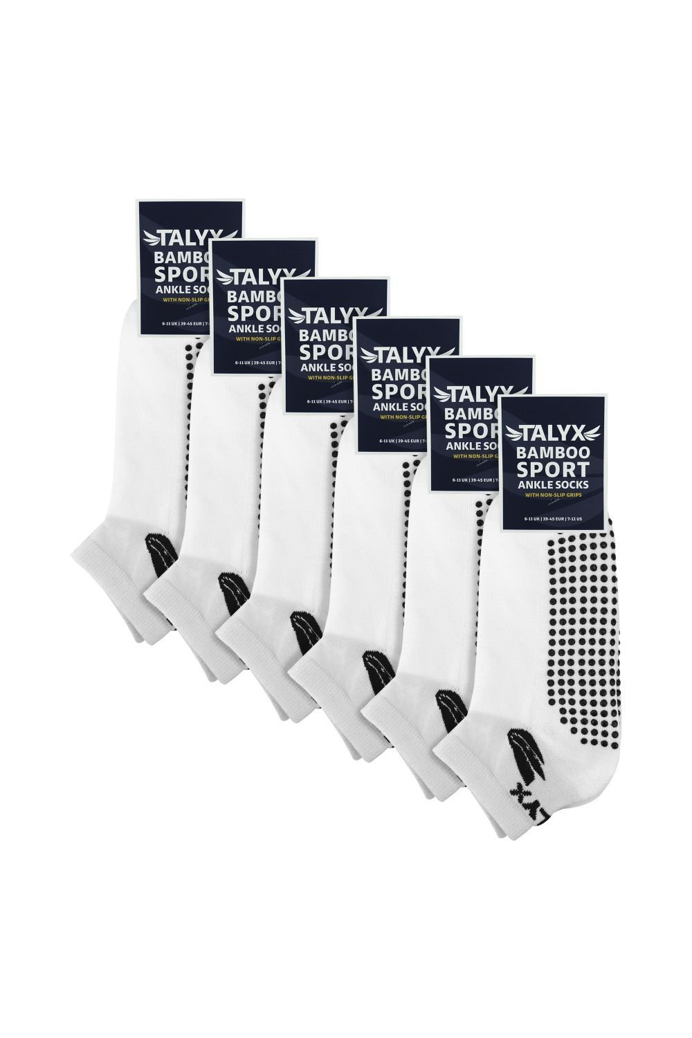 TALYX TALYX Men's 6 Pack Bamboo Ankle Non Slip Grip Socks in White - 2