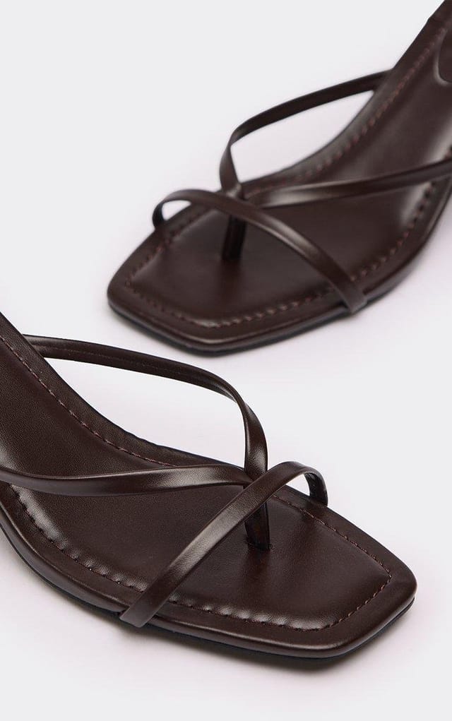 EGO Sander Strappy Low Heeled Mule In Brown Faux Leather, Women's Size UK 3 - 2