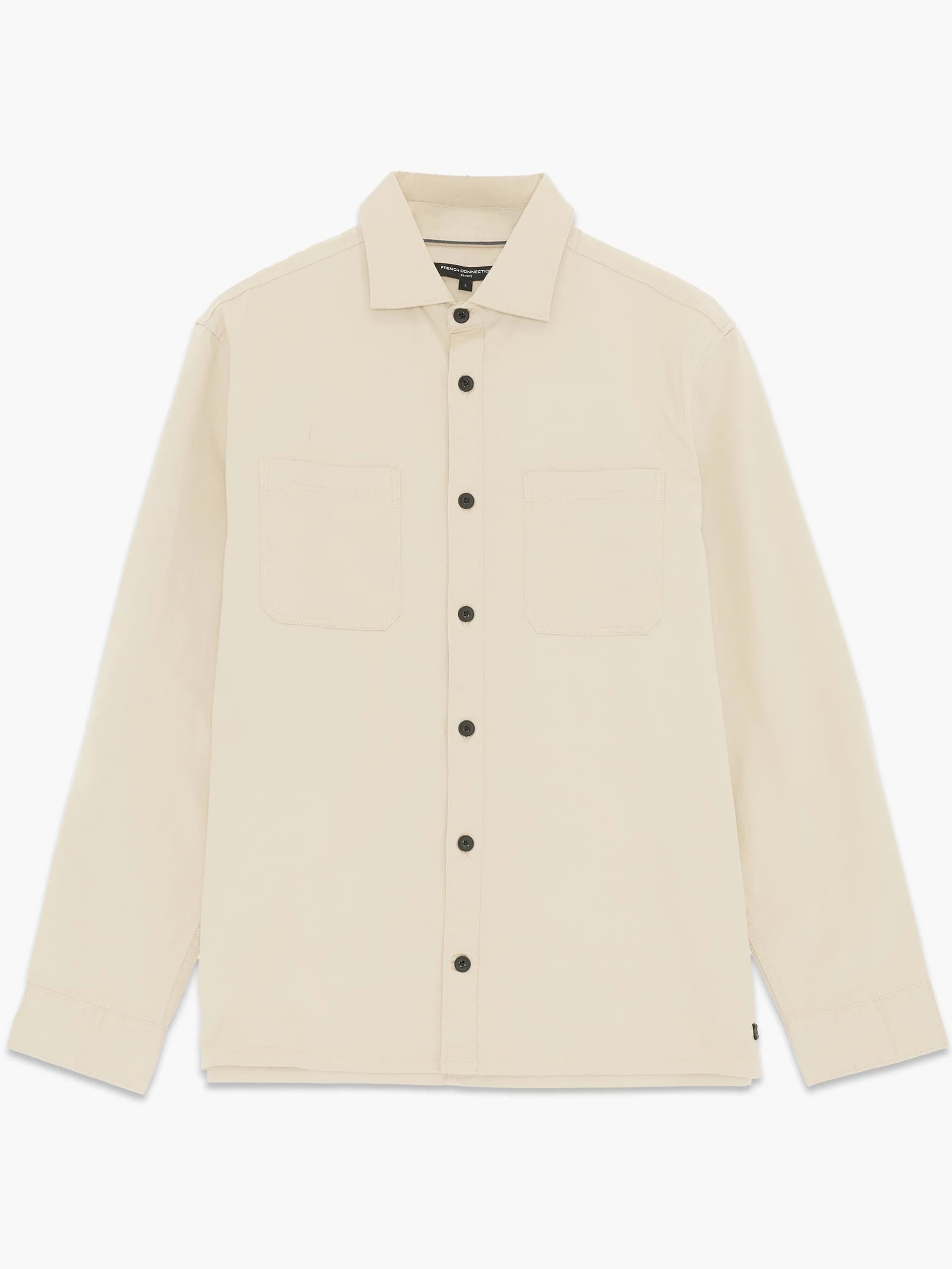 French Connection Sand Cotton Twill Utility Overshirt Sand