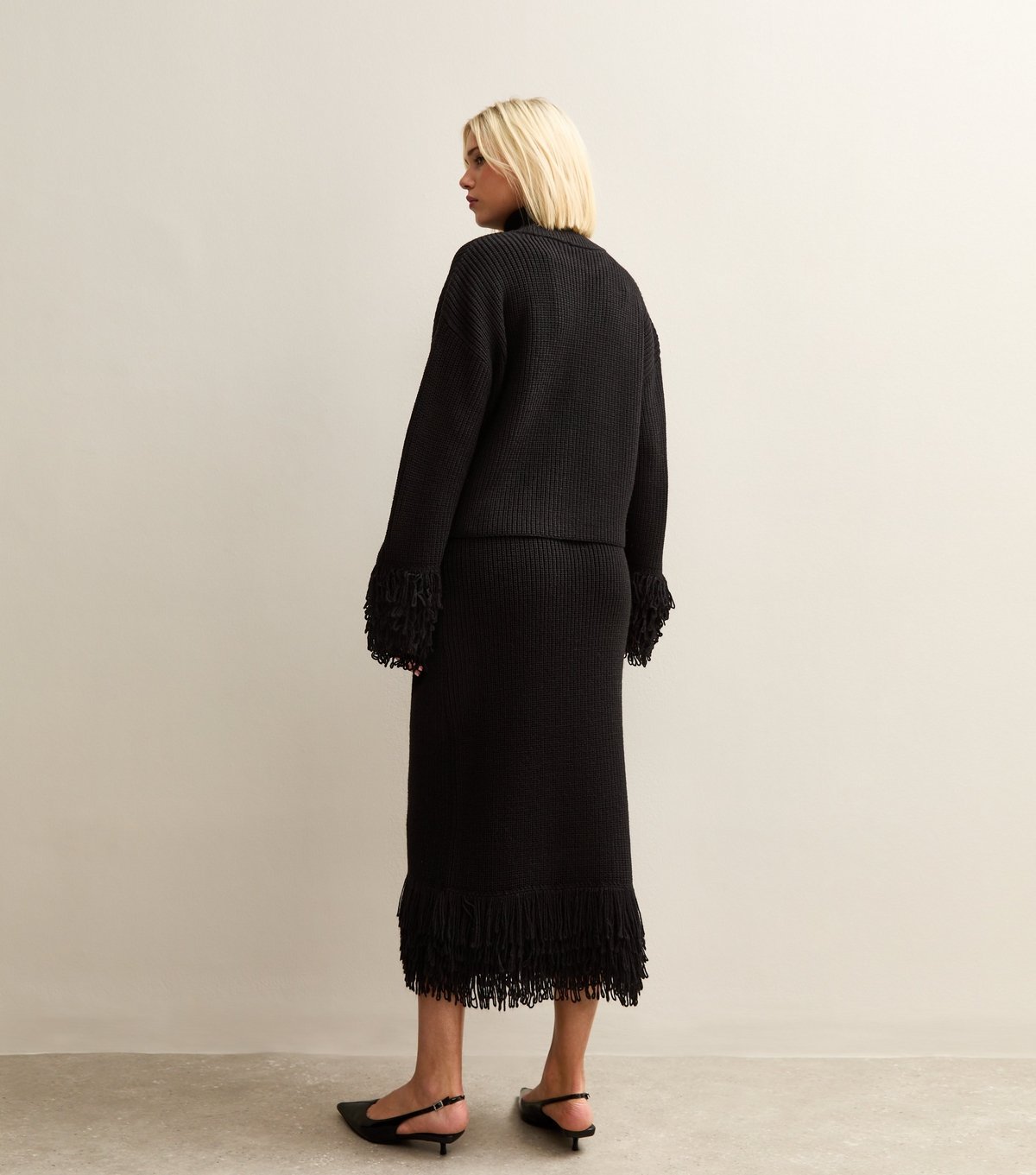 New Look Women's Black Knit Looped Fringe Midi Skirt New Look - 3