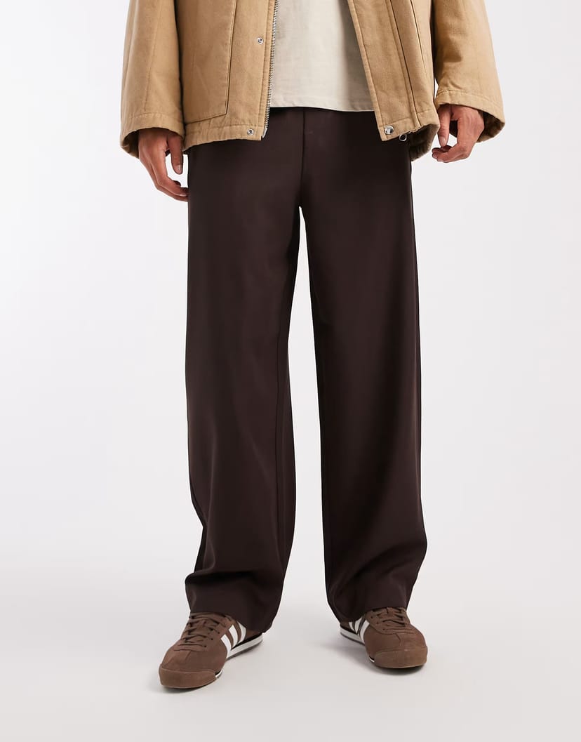 ASOS New Look wide leg trousers in brown - 1