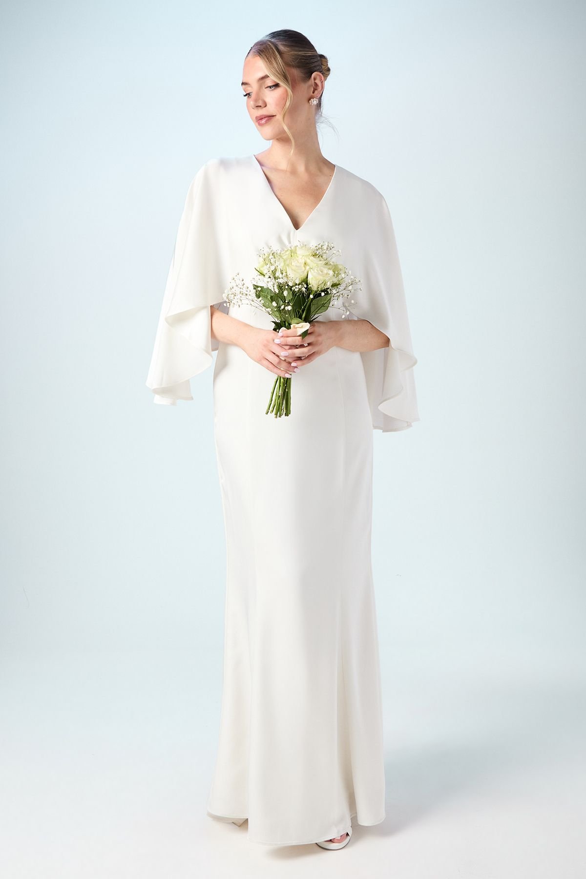 Coast Coast Women's V Neck Batwing Satin Wedding Dress in Ivory - 2