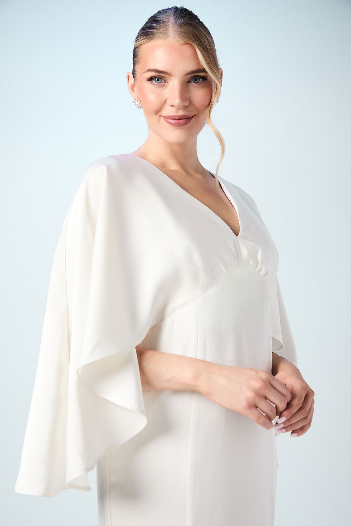 Coast Coast Women's V Neck Batwing Satin Wedding Dress in Ivory - 4