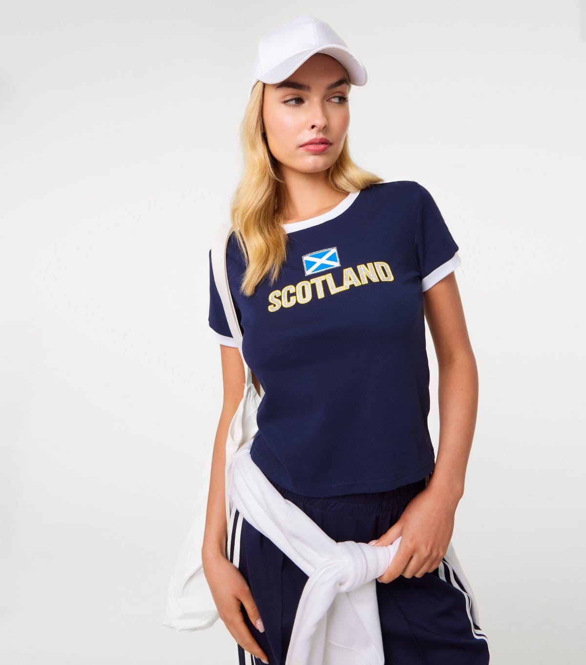 Pink Vanilla Navy Scotland Embellished Football Top
