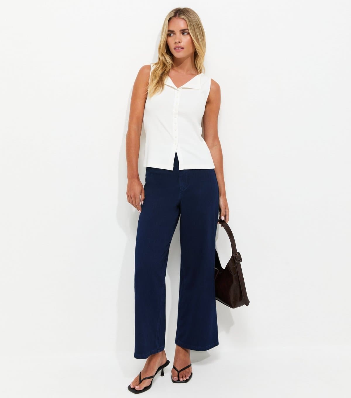 New Look New Look Blue Cotton Rich Jersey Wide Leg Trousers