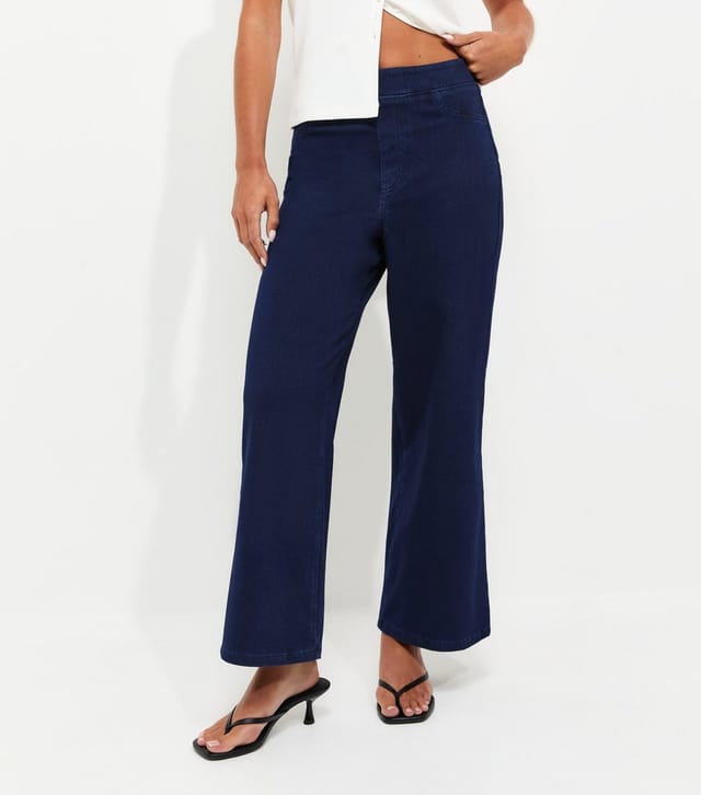New Look Women's Petite Blue Cotton Rich Jersey Wide Leg Trousers New Look - 2