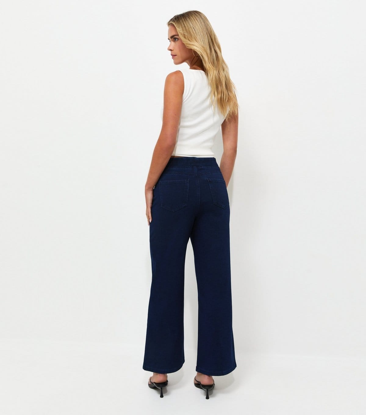New Look Women's Petite Blue Cotton Rich Jersey Wide Leg Trousers New Look - 4