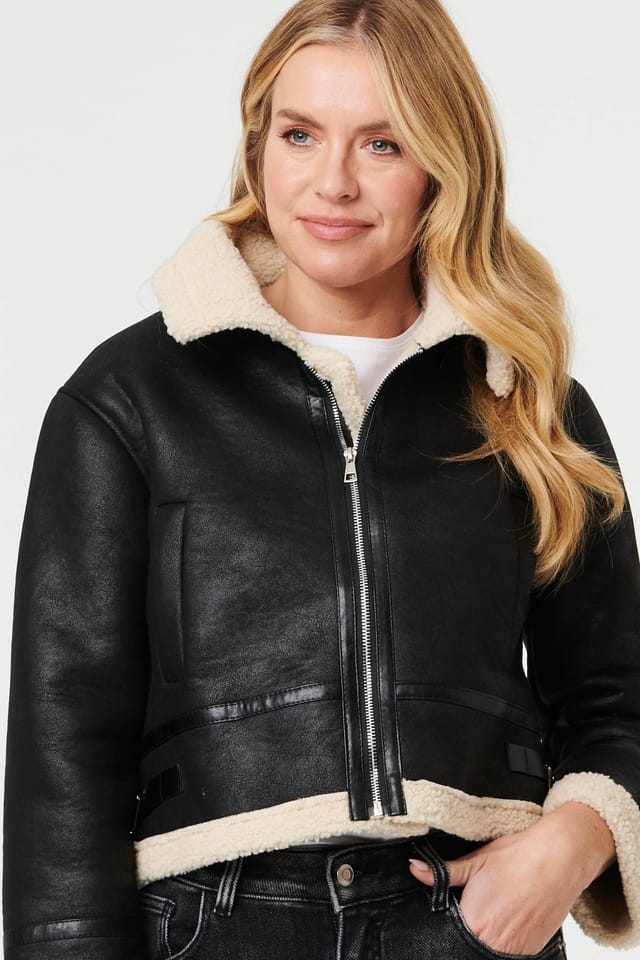 Izabel London Izabel London Women's Faux Suede Teddy-Lined Cropped Jacket in Black - 2