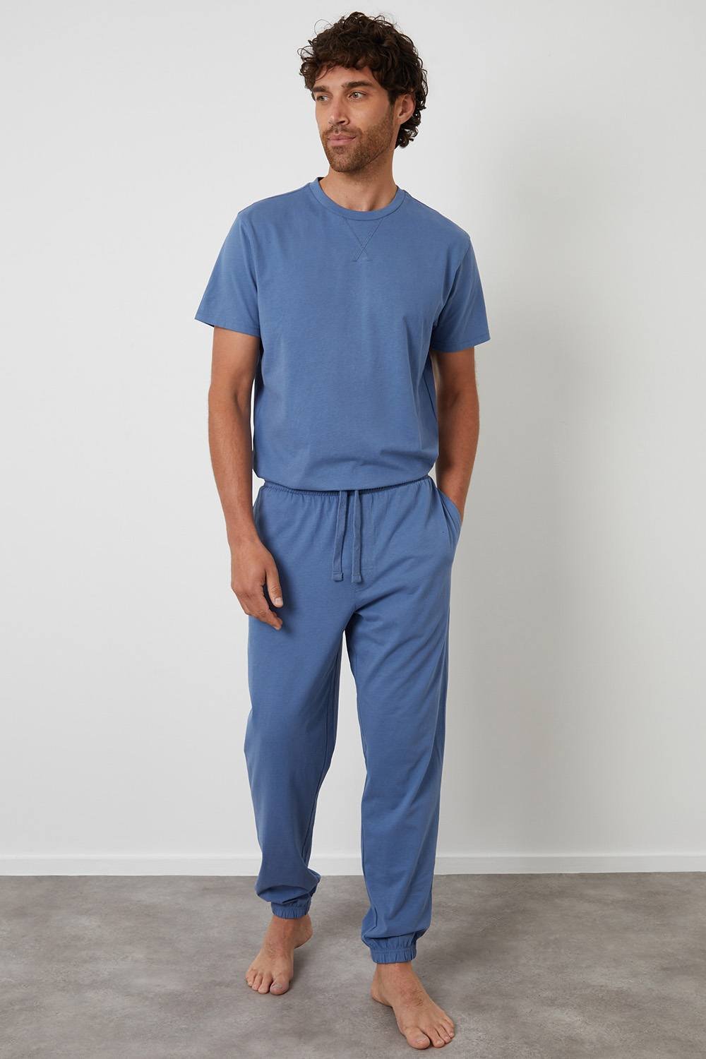 Threadbare Threadbare Men's Peached Cotton Short Sleeve Pyjama Set in Blue - 1