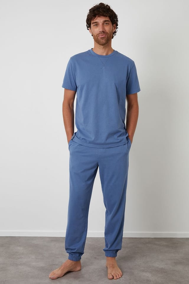 Threadbare Threadbare Men's Peached Cotton Short Sleeve Pyjama Set in Blue - 3