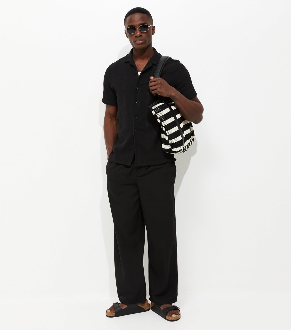 New Look New Look Men's Black Relaxed Linen Look Wide Leg Trousers
