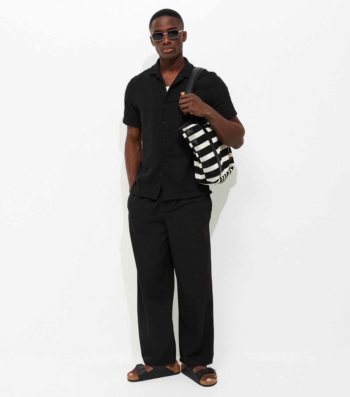 New Look Men's Black Relaxed Linen Look Wide Leg Trousers