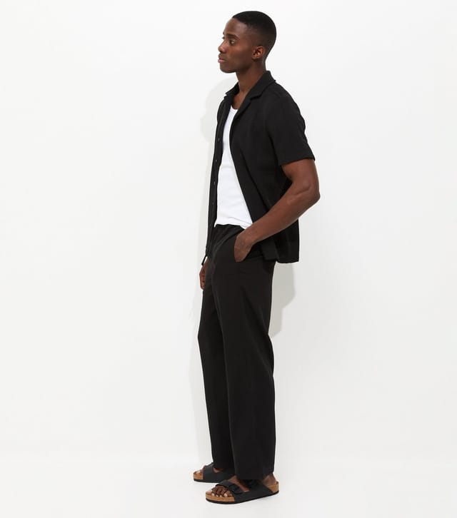 New Look Men's Black Relaxed Linen Look Wide Leg Trousers New Look - 3