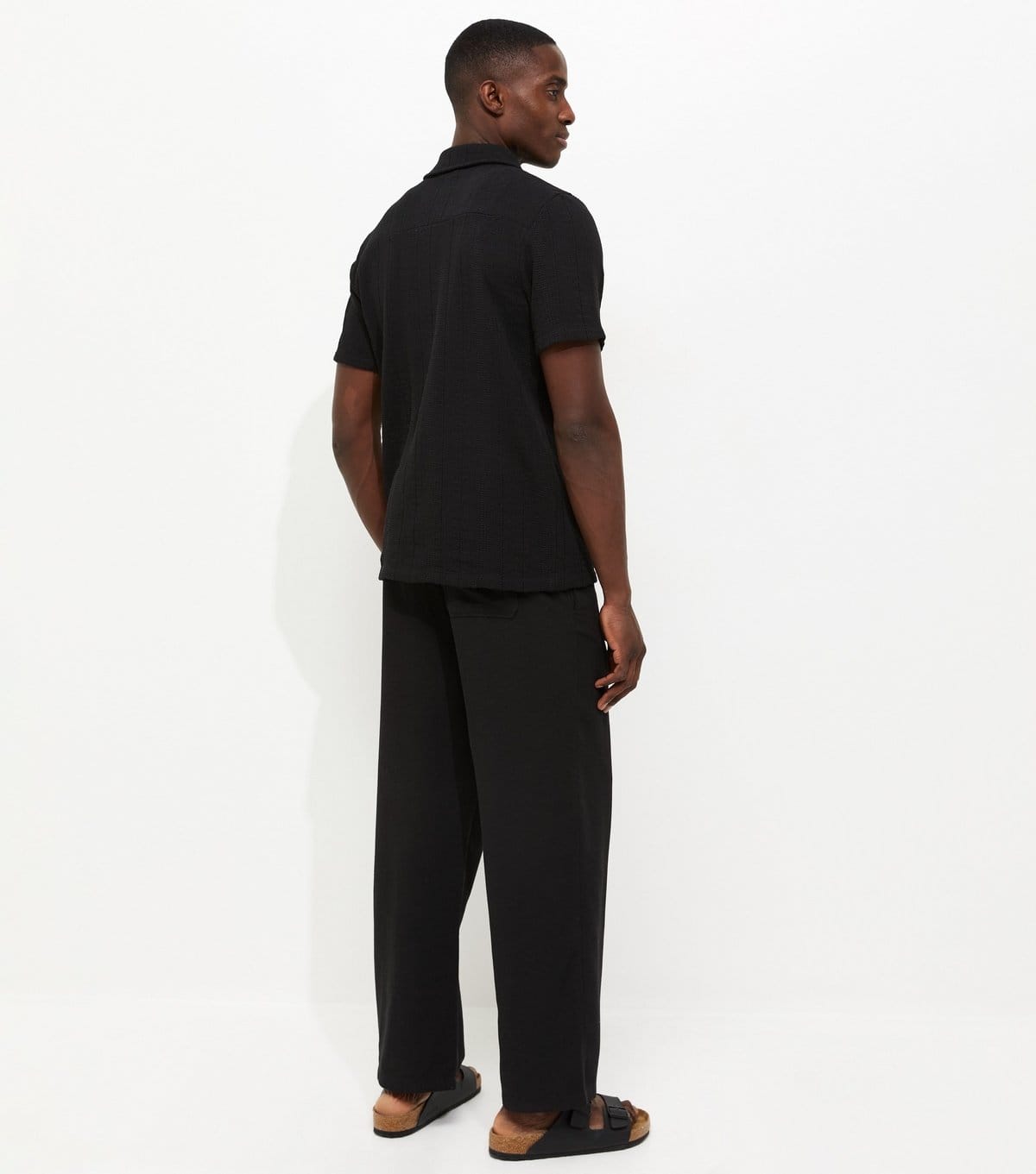 New Look Men's Black Relaxed Linen Look Wide Leg Trousers New Look - 4