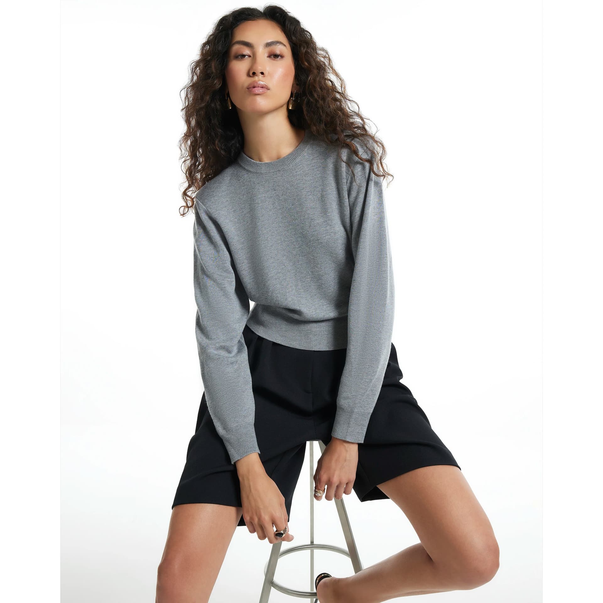River Island River Island Womens Grey Shoulder Pad Crew Neck Jumper