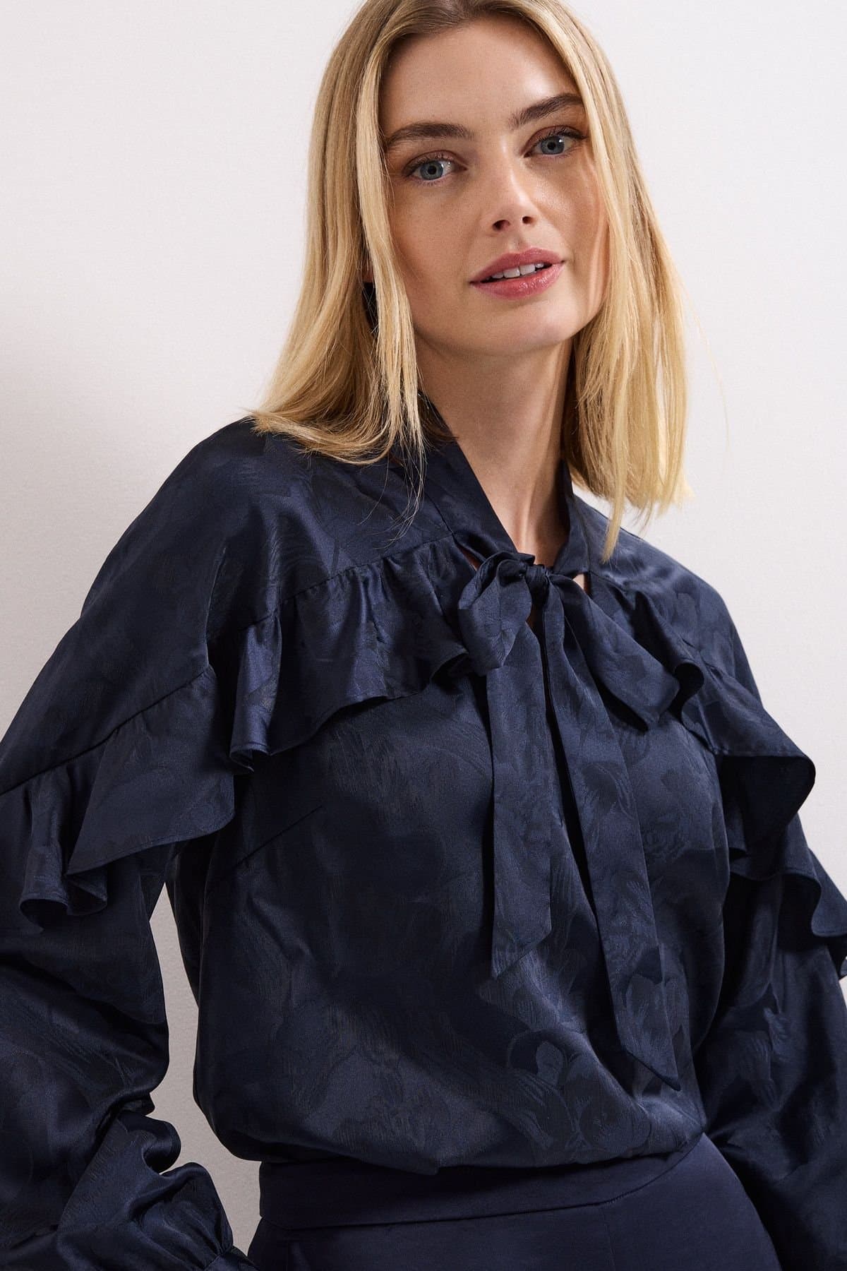 Phase Eight Phase Eight Dark Navy Satin Bow Blouse