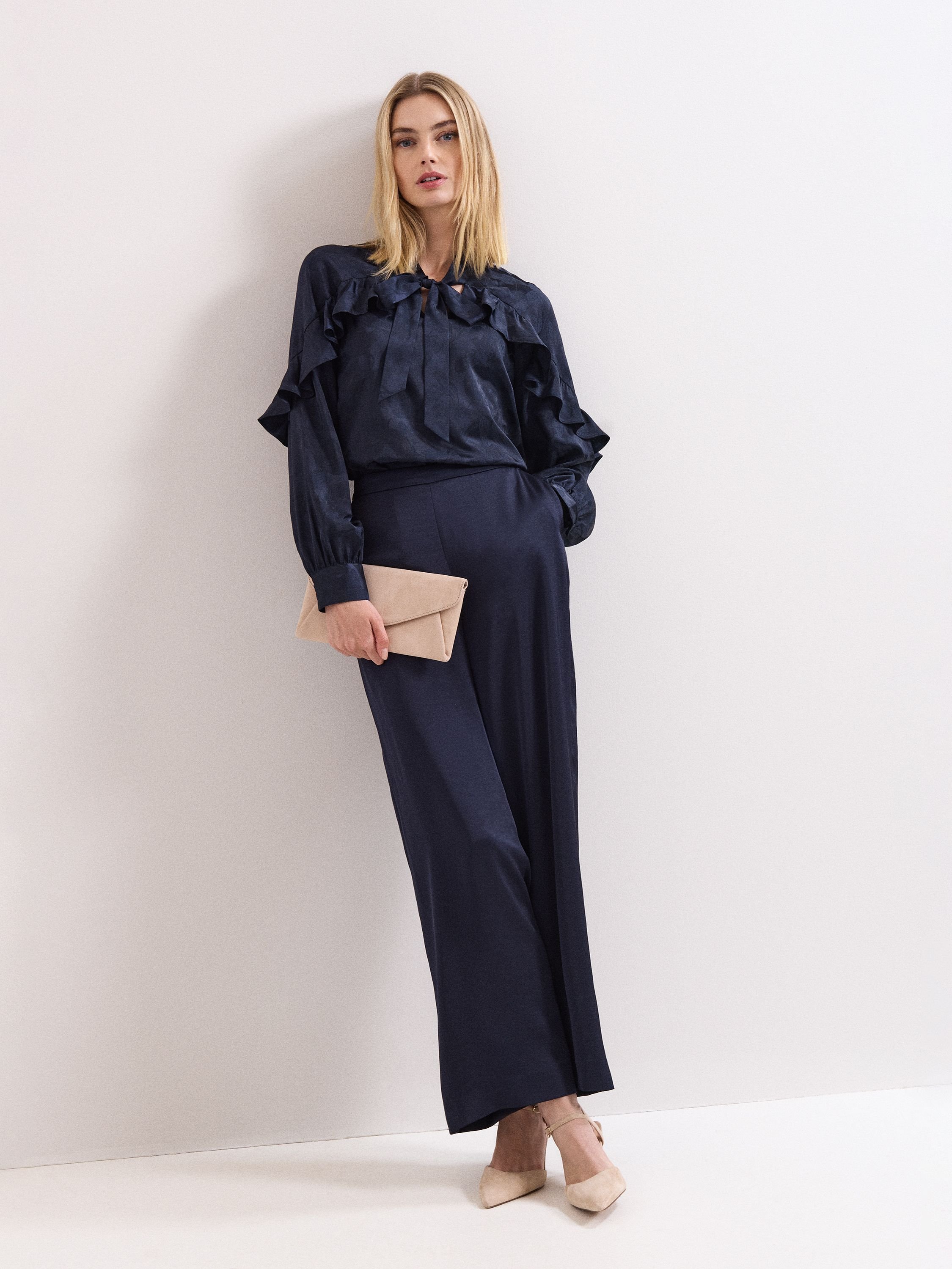 Phase Eight Phase Eight Women's Liberty Bow Ruffle Detail Blouse in Dark Navy - 2