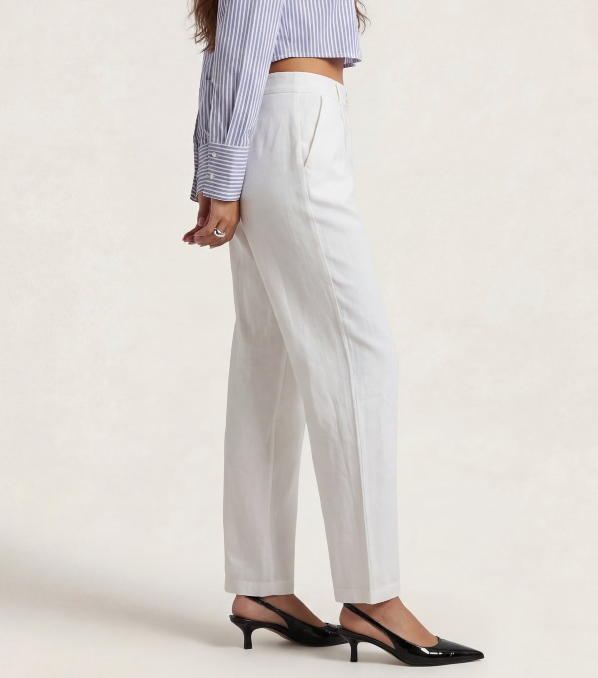 Urban Bliss Women's White Woven Cotton Rich Leg Trousers Urban Bliss New Look - 4