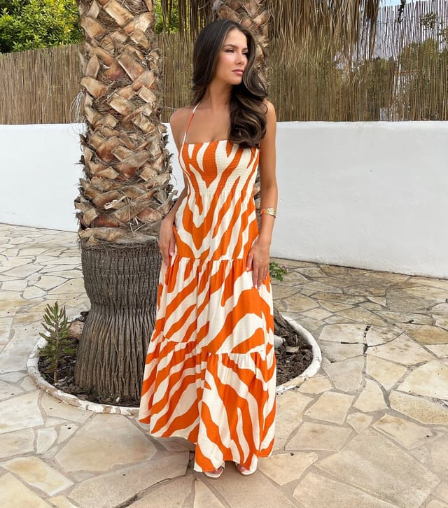 AX Paris Women's Orange Printed Tiered Halterneck Midi Dress AX Paris New Look - 2