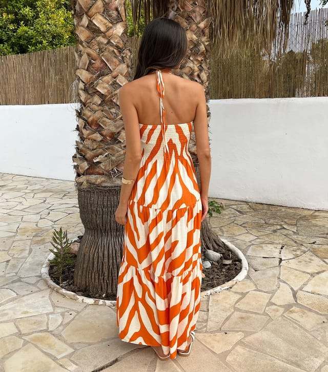 AX Paris Women's Orange Printed Tiered Halterneck Midi Dress AX Paris New Look - 3