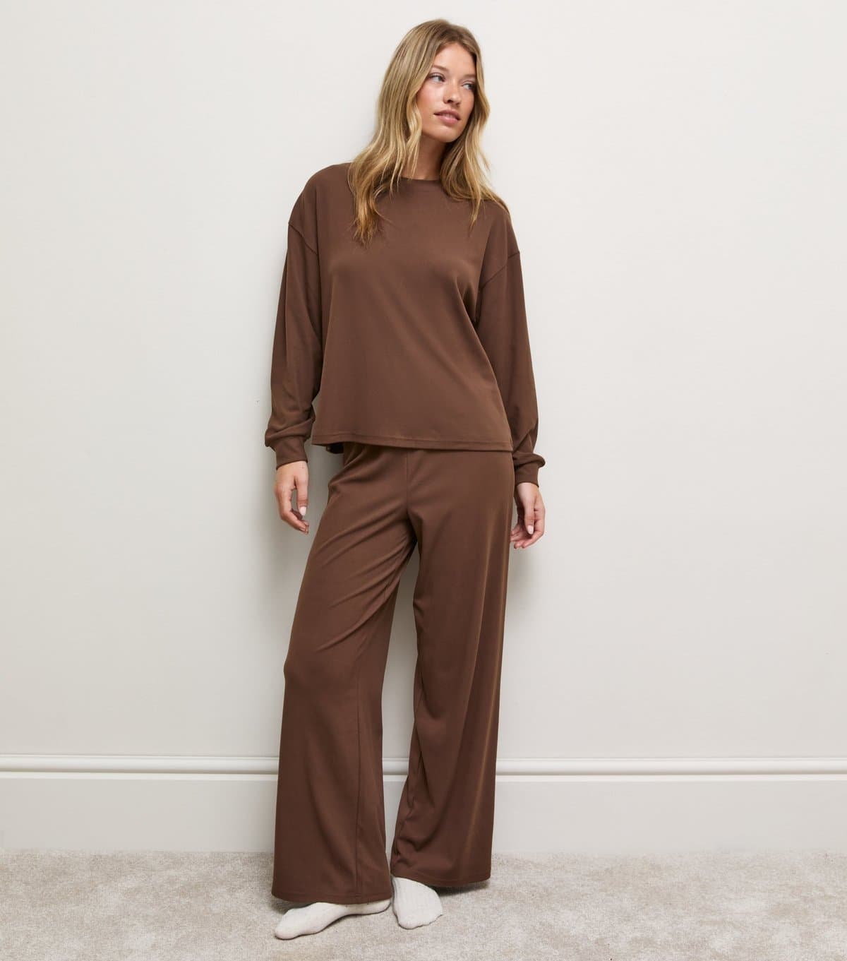 New Look Women's Dark Brown Jersey Wide Leg Joggers New Look