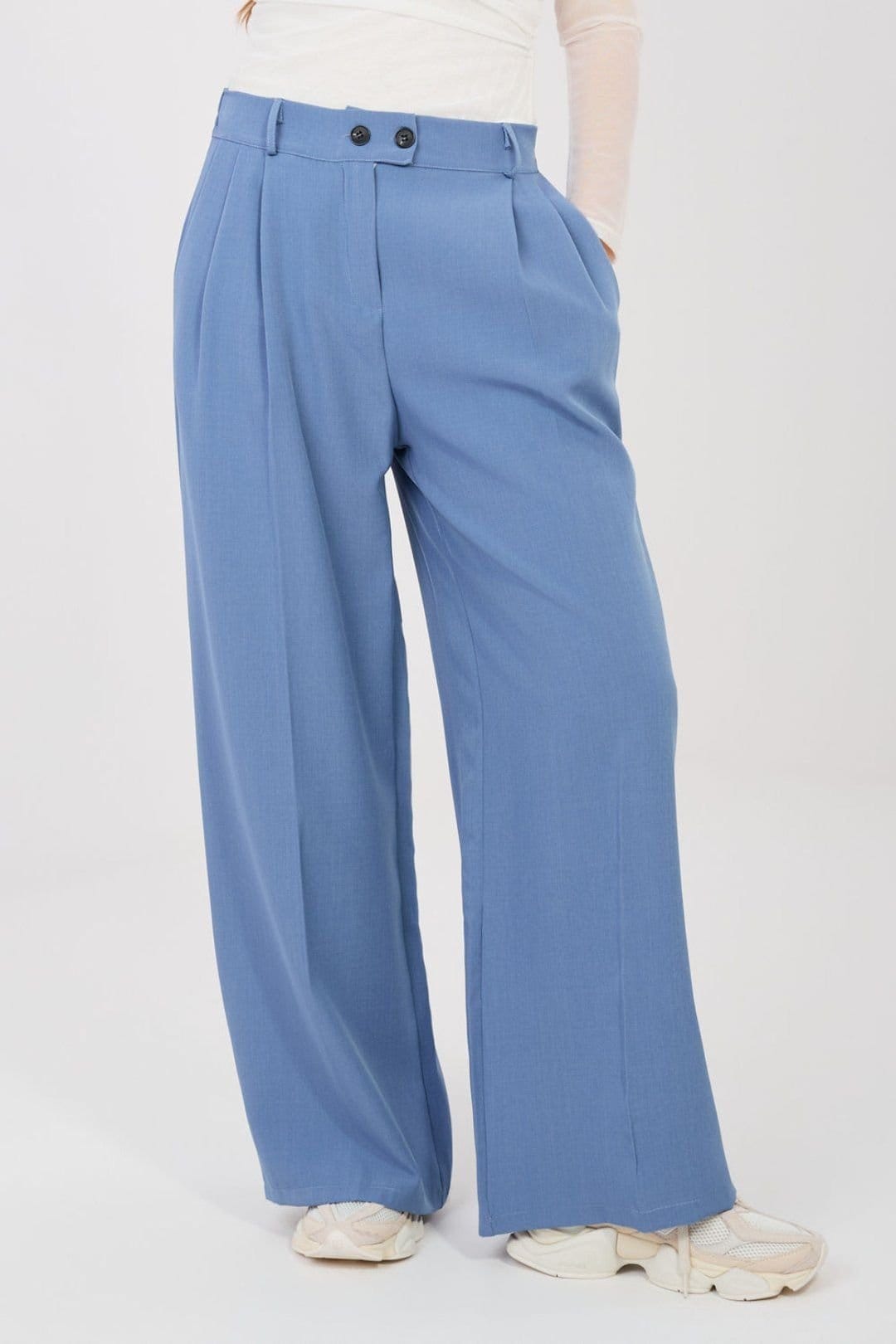 Love Lace Blue Polyester/Elastane Wide Leg Trousers