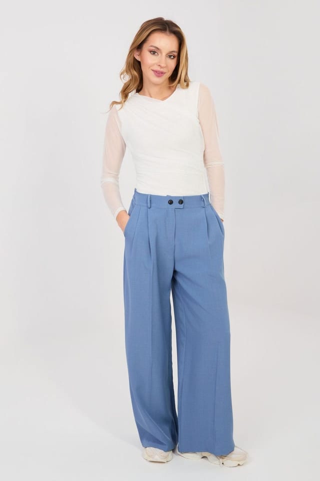Love Lace Love Lace Women's Elegant High Waisted Wide Leg Trousers Style 225559 in Blue - 2