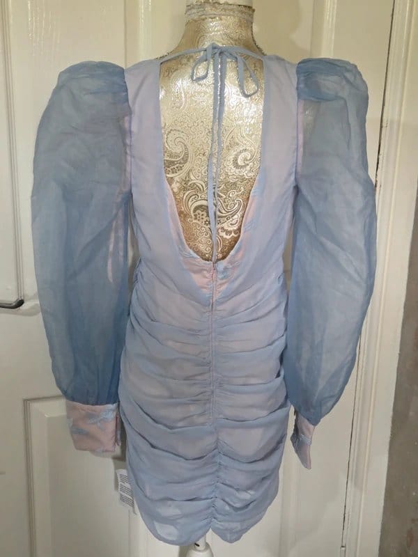 ASOS Light Blue Organza Mini Dress with Blouson Sleeves and