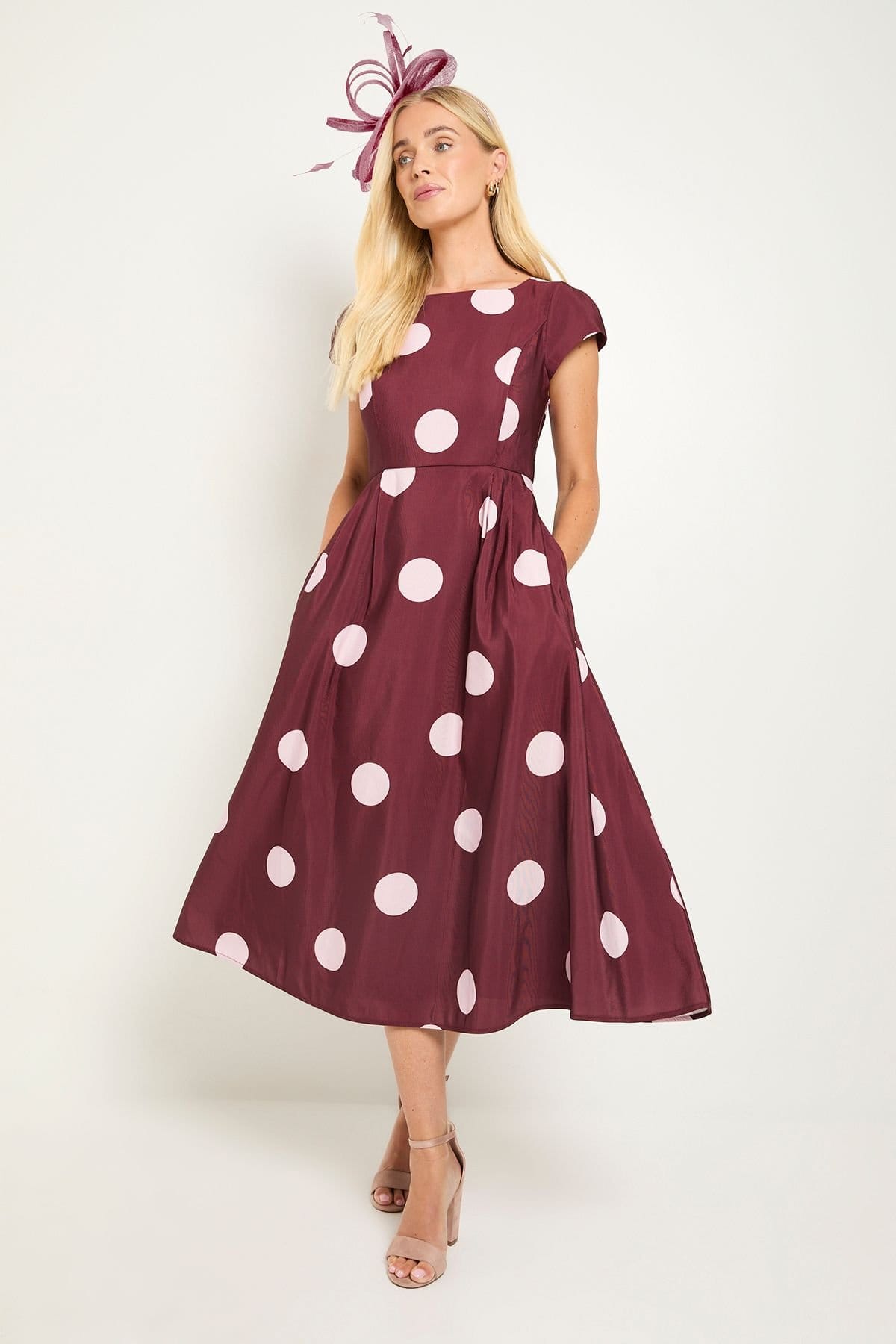 Wallis Wine Spot Ottoman Midi Dress