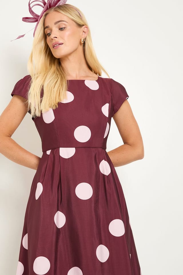 Wallis Wallis Women's Petite Spot Ottoman Fit & Flare Midi Dress in Wine - 2