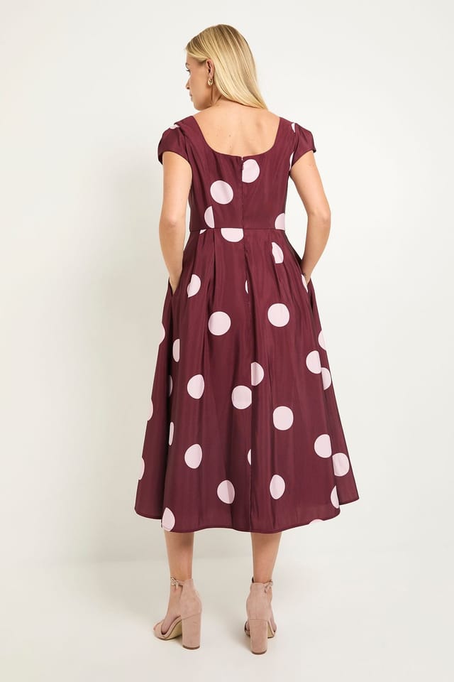 Wallis Wallis Women's Petite Spot Ottoman Fit & Flare Midi Dress in Wine - 3