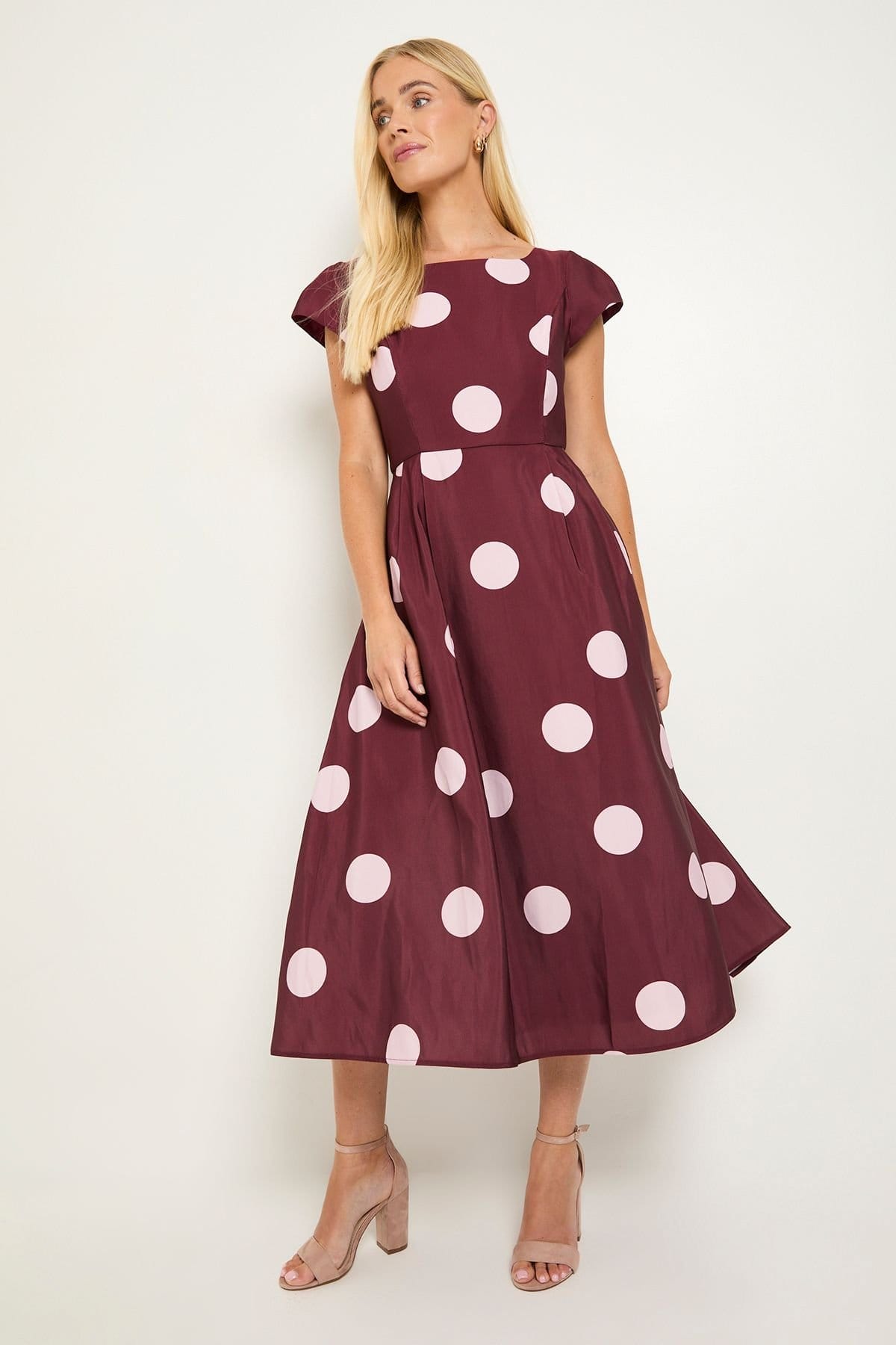 Wallis Wallis Women's Petite Spot Ottoman Fit & Flare Midi Dress in Wine - 4