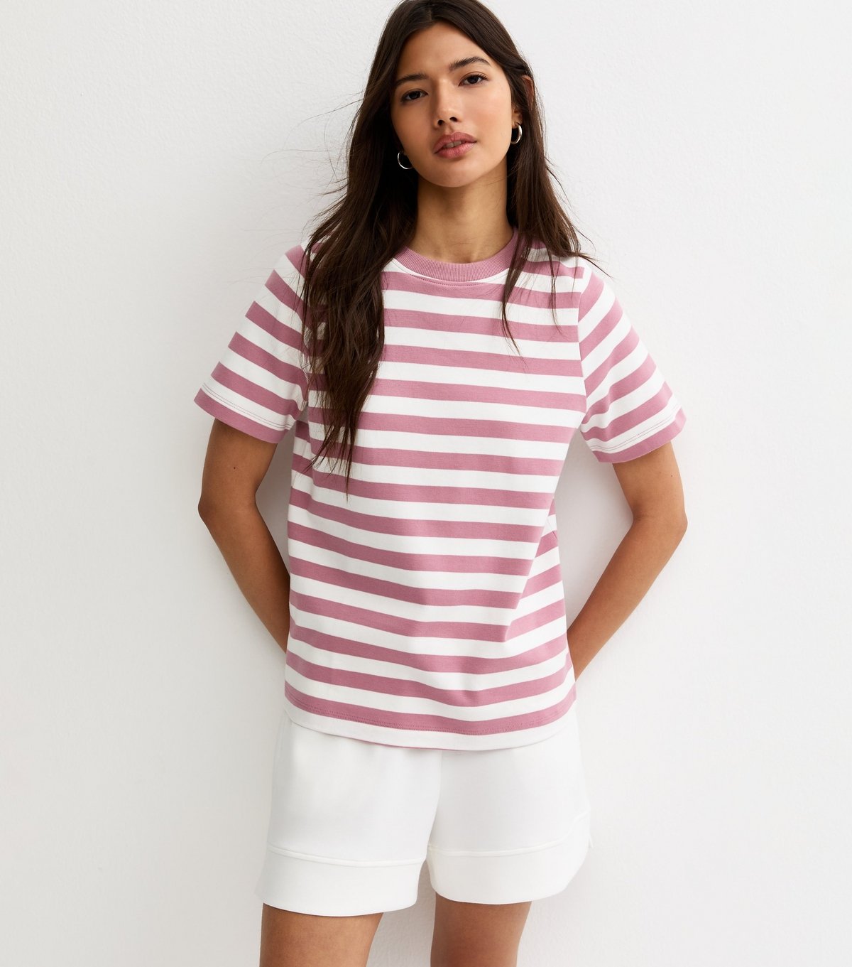 New Look Women's Premium Pink Heavyweight Cotton Striped T-Shirt New Look - 2