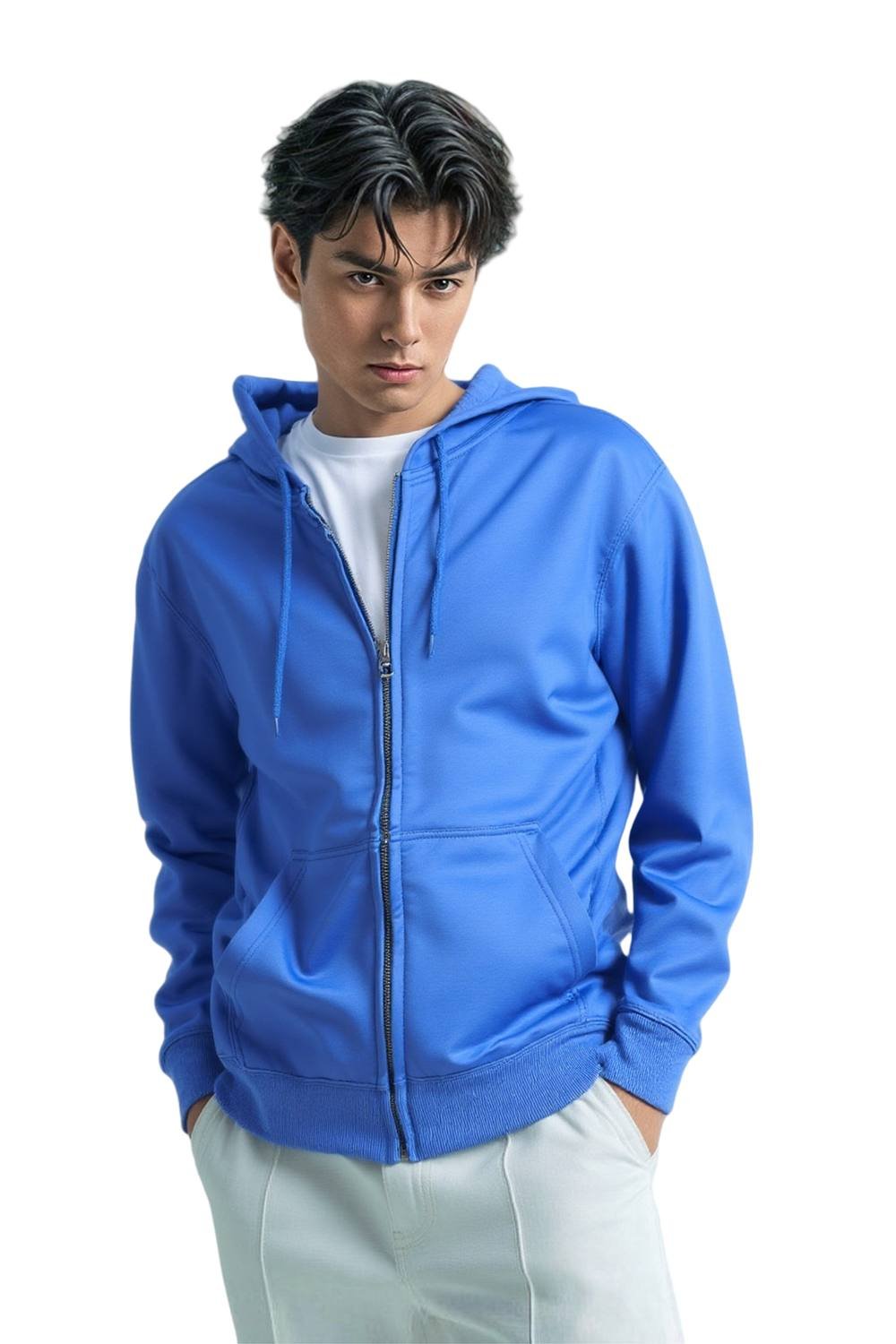 SweetLook SweetLook Men's Plain Full Zip Up Polyester Hoodies for Men Uk in Royal - 4