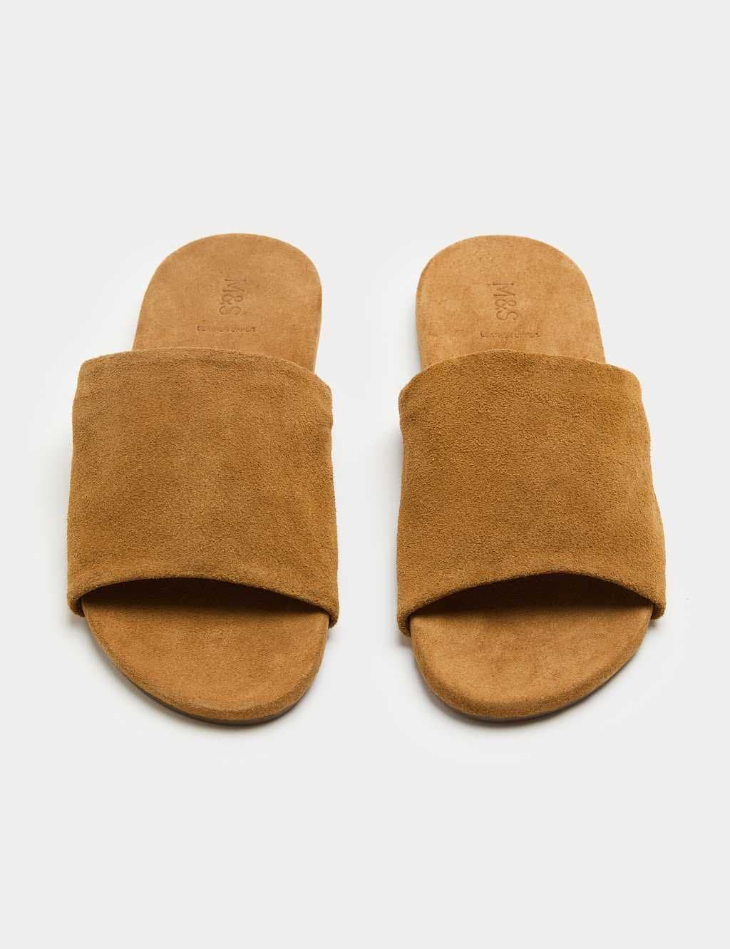 Marks & Spencer M&S Suede Flat Mules in Tan