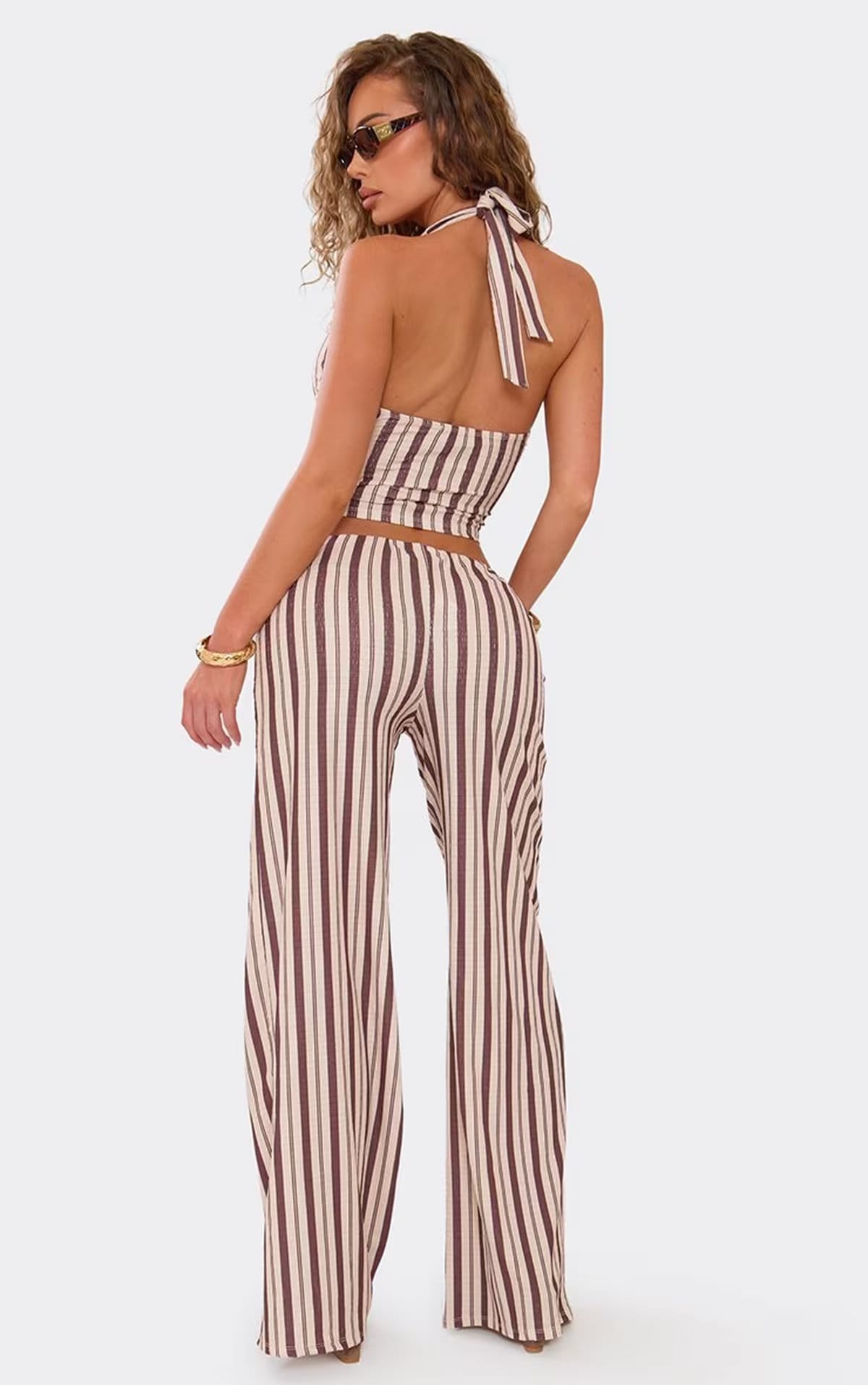 EGO Brown Stripe Low Rise Wide Leg Trousers
